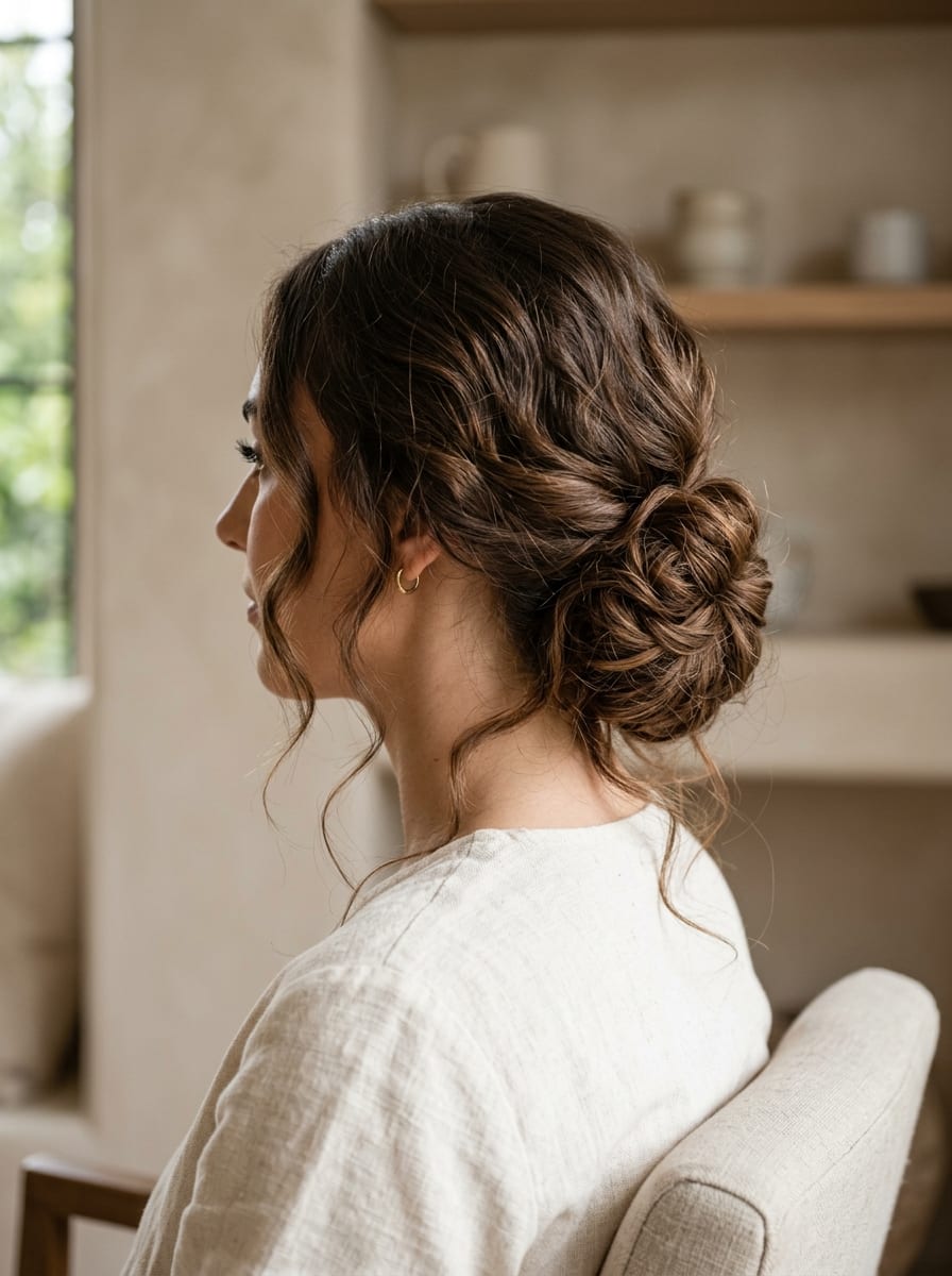 Lockerer Low Bun für wellige Haare - Frisur für wellige Haare